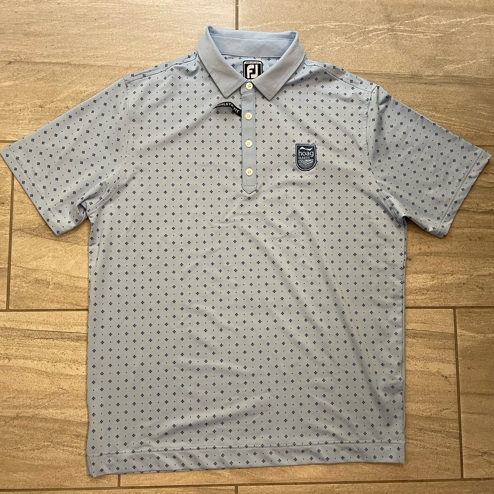 Footjoy Polo Shirt Mens Large Blue Geometric Athletic Fit Hoag Classic NWOT